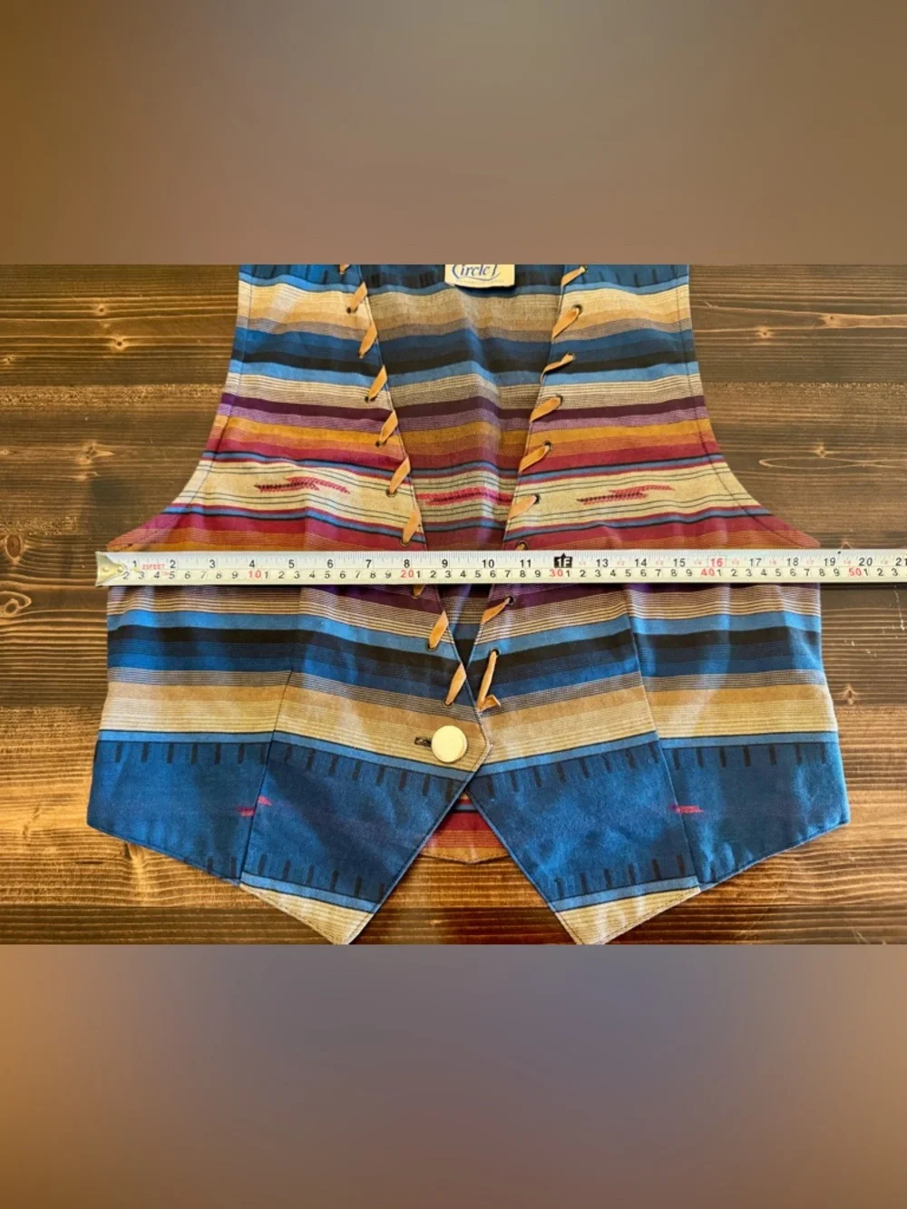 Vintage Circle T Blue and Tan Striped Western Vest with Suede Trim‎